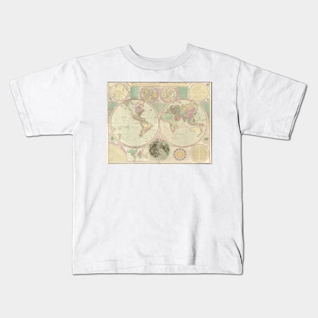 Vintage Map of The World (1780) Kids T-Shirt by Bravuramedia